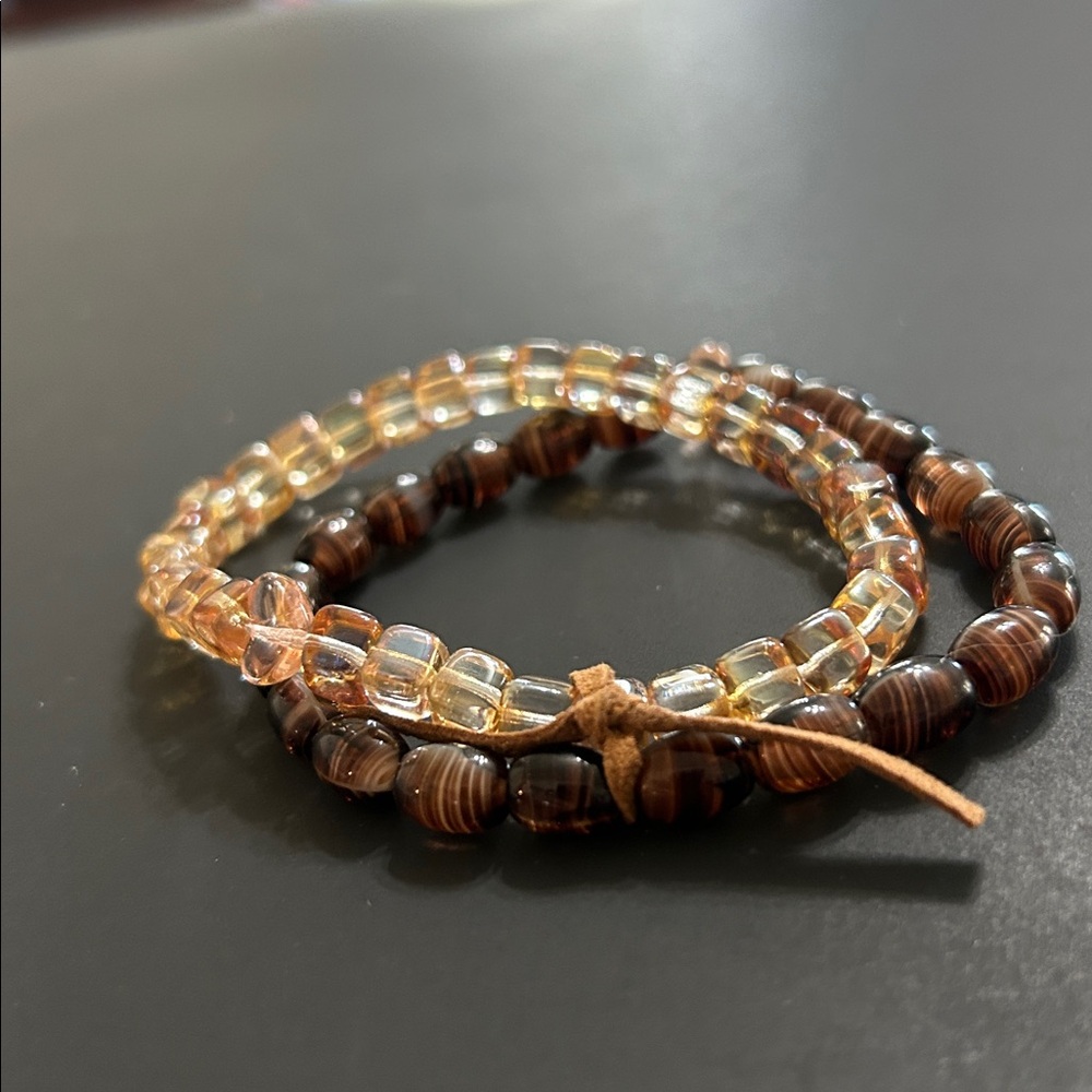 Sabika Brown and Ombre lt Brown Beaded Bracelet, New